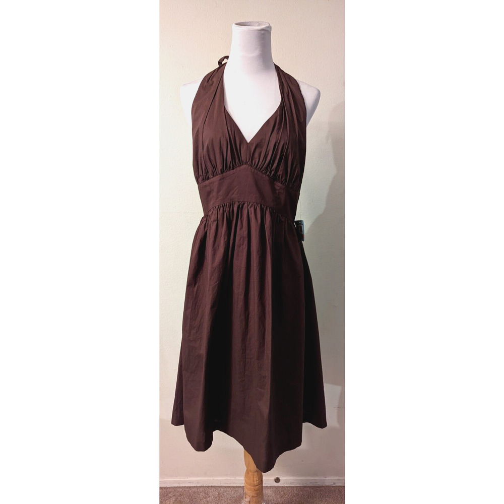 New Suzi Chin Maggy Boutique sz 12 Halter style Sun Dress brown lined H3